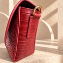 Croc-Embossed Leather Crossbody Bag with Butterfly Clasp - Red 3