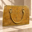 Croc-Embossed Leather Tote Bag - Mustard & Black 3