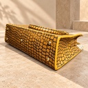 Croc-Embossed Leather Tote Bag - Mustard & Black 4