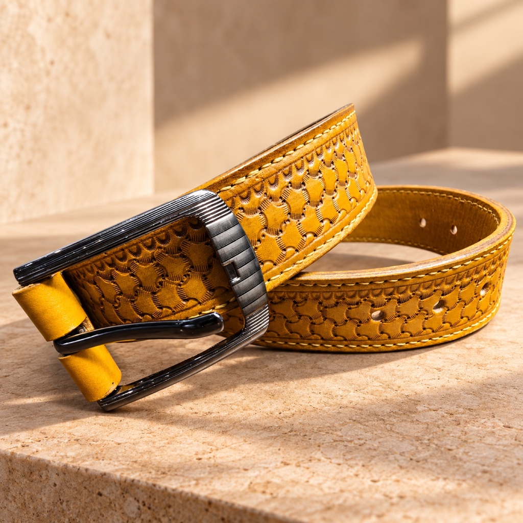 Men's Hand-Tooled Vegetable-Tanned Leather Belt - Havana 3