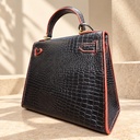 Kelly 28 Croc-Embossed Leather Bag - Black/Red 2
