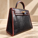 Kelly 28 Croc-Embossed Leather Bag - Black/Red 4