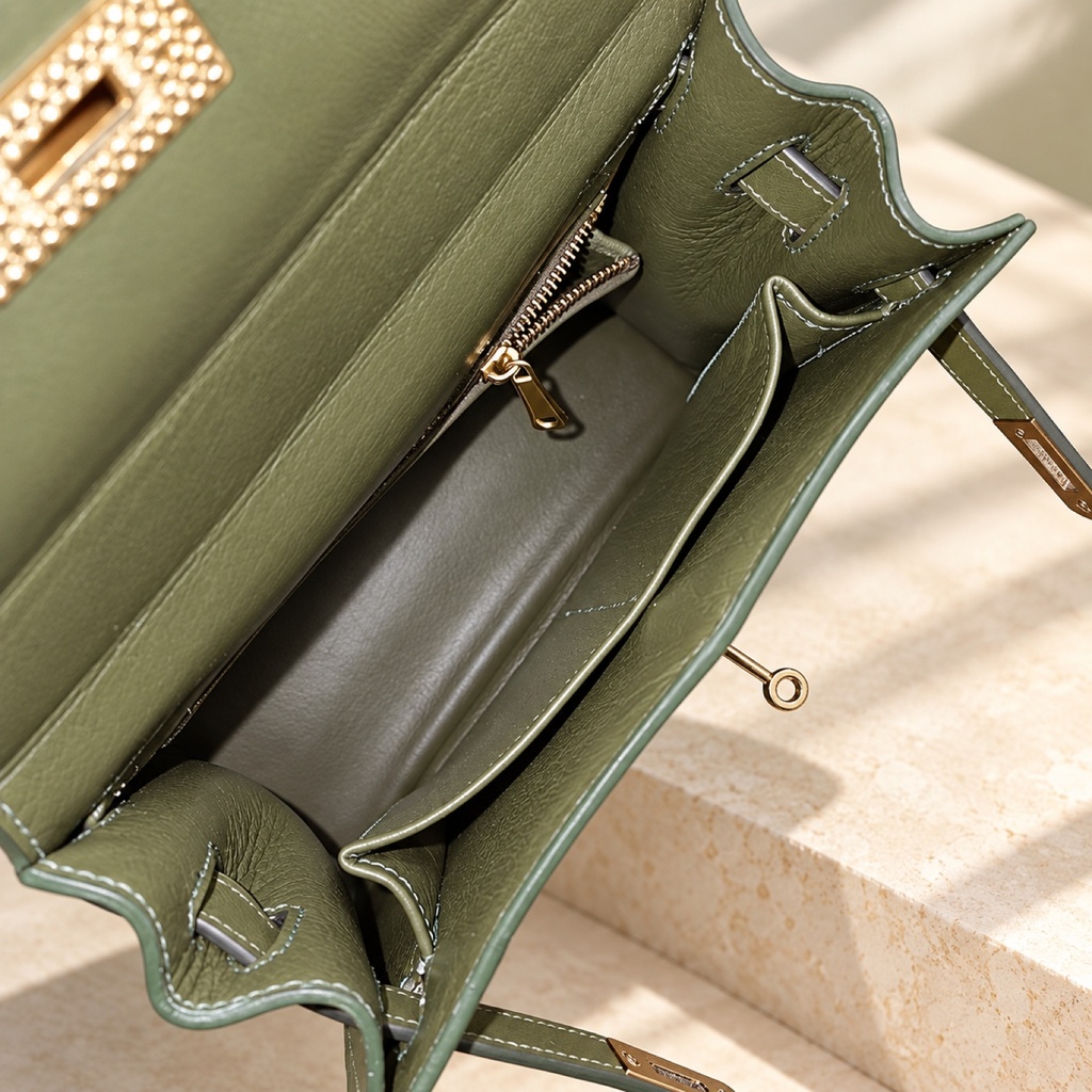 Kelly 28 Saffiano Leather Bag - Olive Green 2