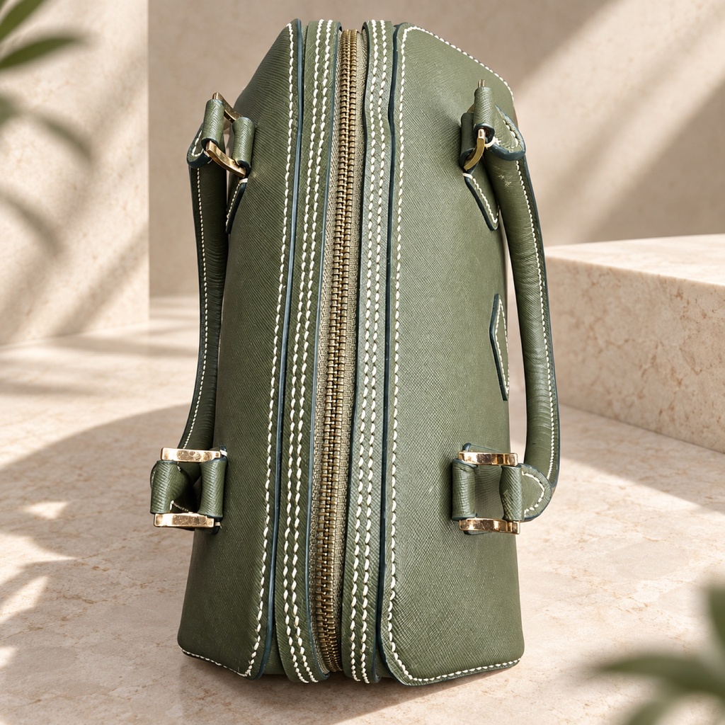 Saffiano Leather Duffle Bag - Olive Green 2