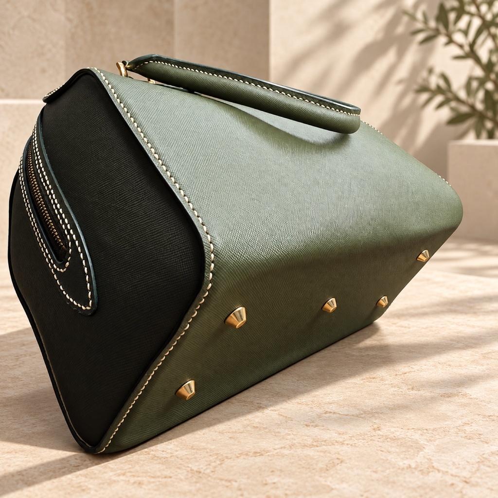 Saffiano Leather Duffle Bag - Olive Green 3