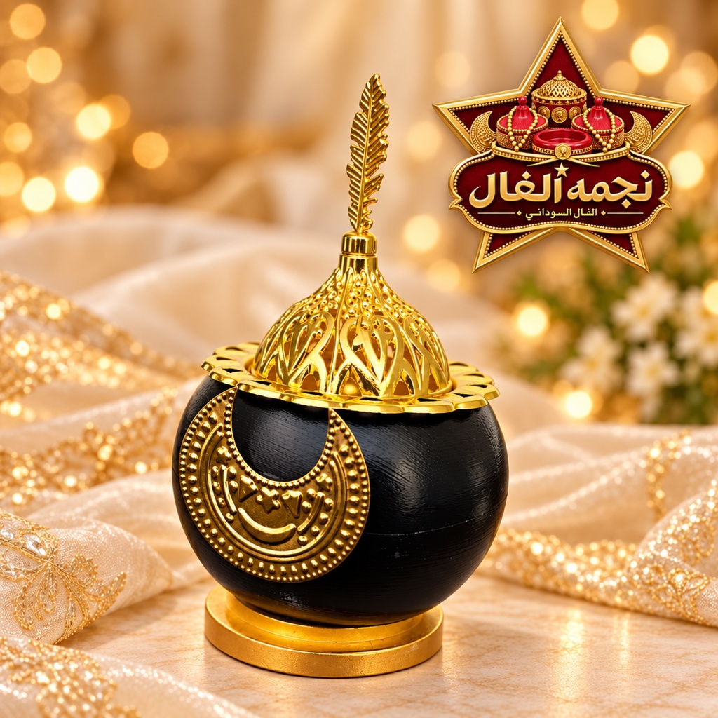فال سوداني أسود بهلال ذهبي (Black Gold Crescent Sudanese Fal)