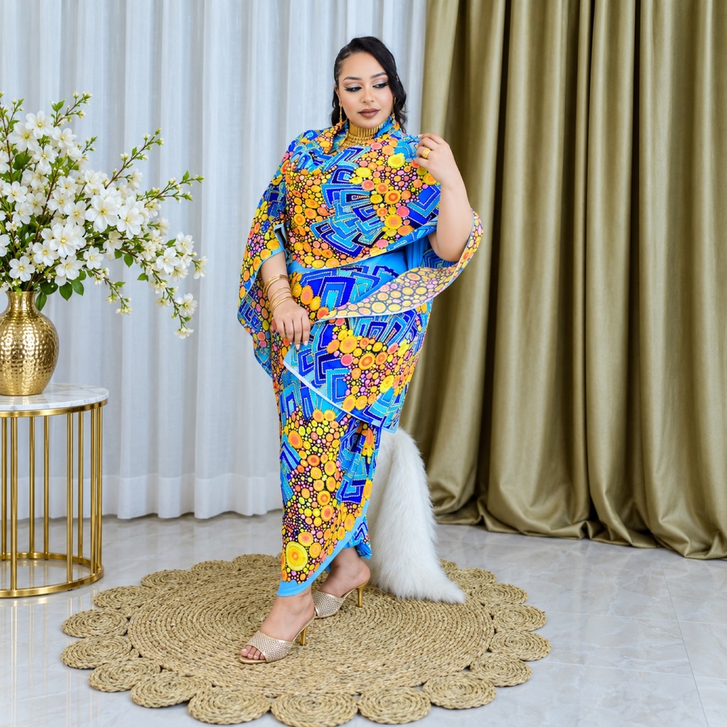 Blue Powder Toub with Crystal & Print