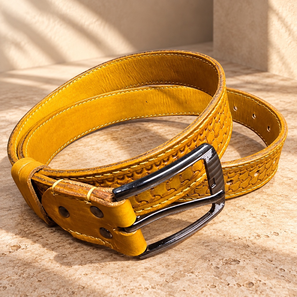 Men's Hand-Tooled Vegetable-Tanned Leather Belt - Havana