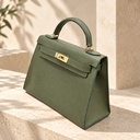 شنطة كيلي ٢٨ سم جلد سفيانو - أخضر زيتوني (Kelly 28 Saffiano Leather Bag - Olive Green)