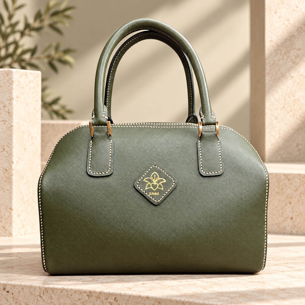 شنطة دافل جلد سفيانو - أخضر زيتوني (Saffiano Leather Duffle Bag - Olive Green)