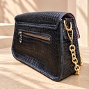 Hand-Tooled Croc-Embossed Crossbody Bag - Black