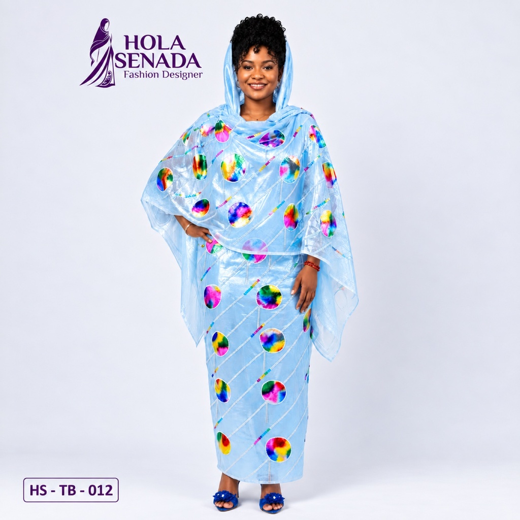 Baby Blue Rainbow Lamé Silk Toub