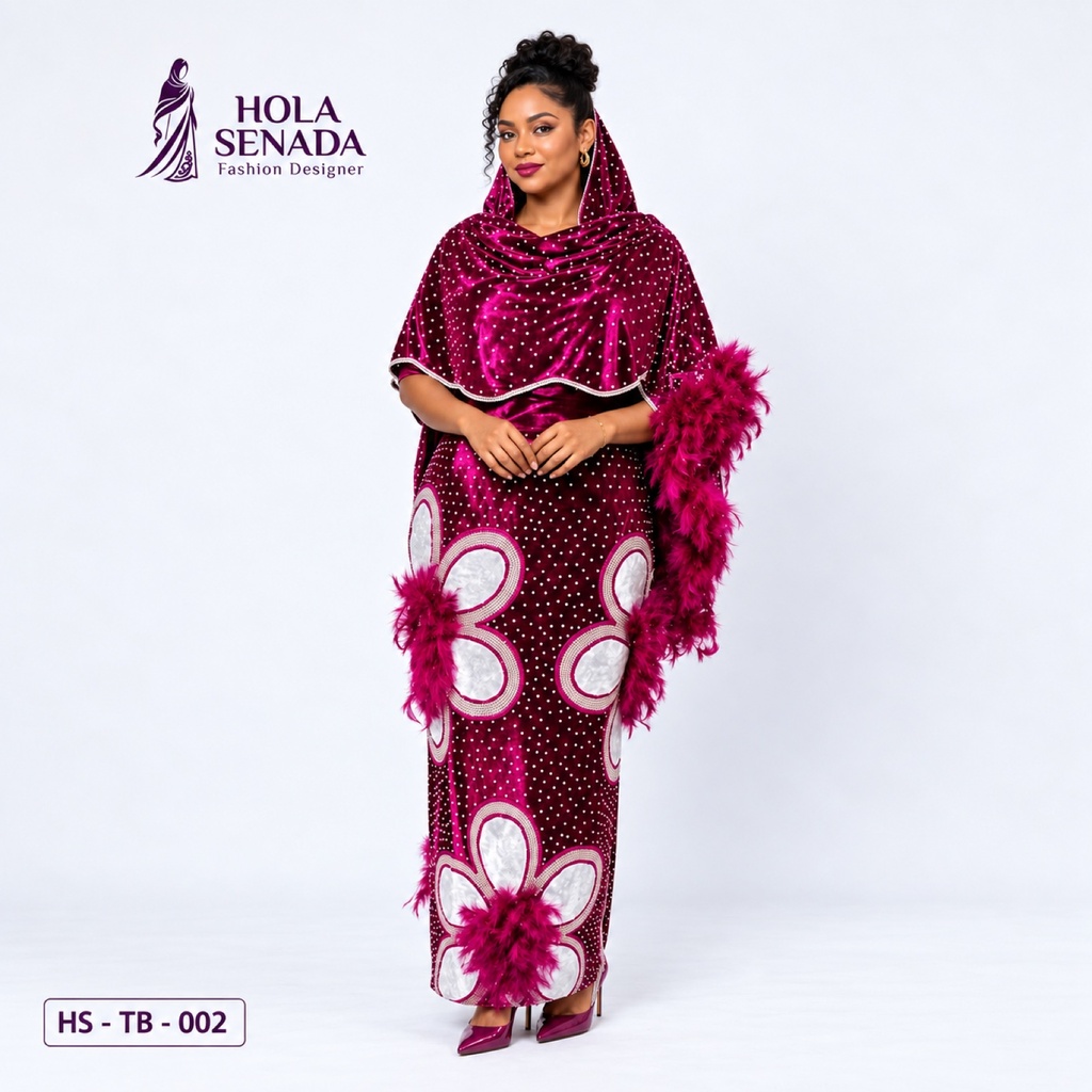 توب فوشيا حرير لامي بالريش والكريستال (Fuchsia Lamé Silk Toub with Feathers)