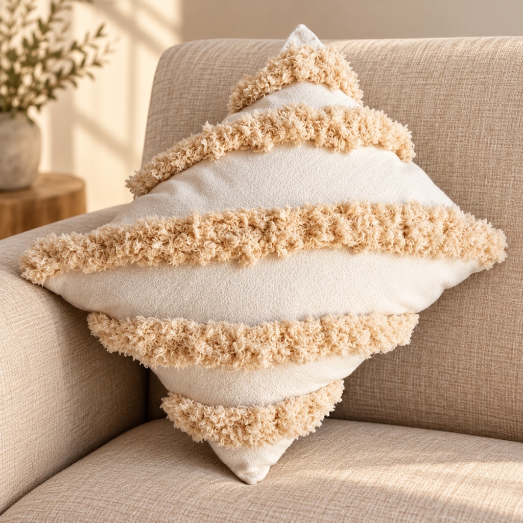 Cream Cushion Cover with Fluffy Stripes