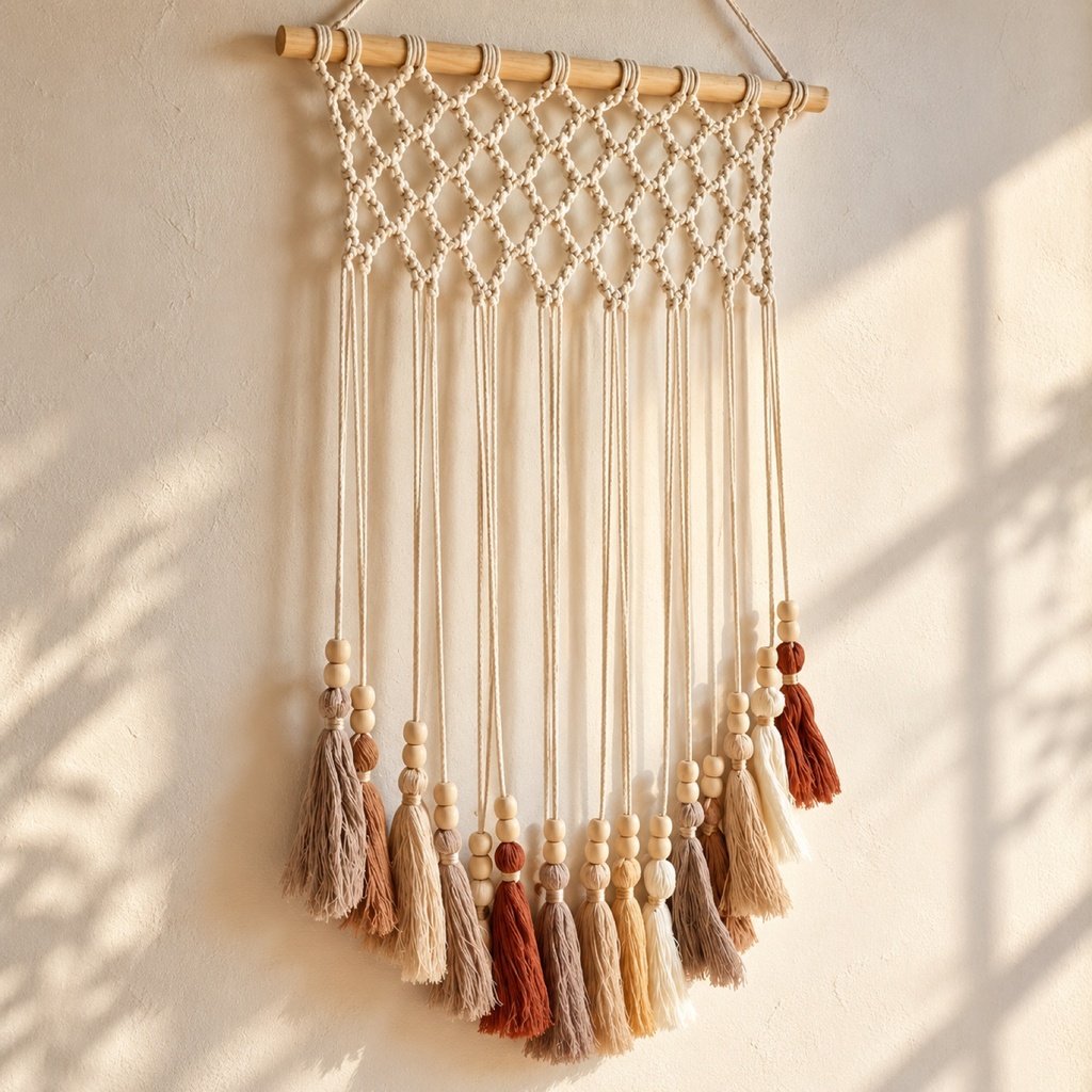 Macrame Wall Hanging with Earth-Tone Tassels