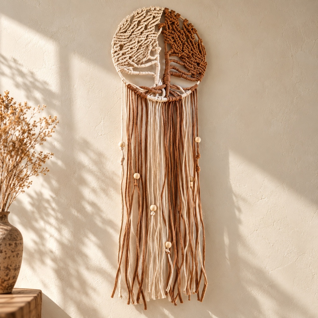 تعليقة ماكرامية شجرة الحياة كريمي وبني (Tree of Life Macrame Wall Hanging, Cream & Brown)