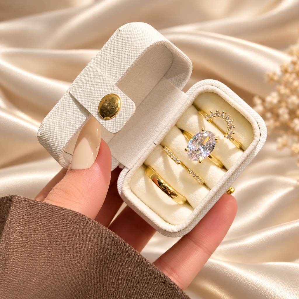 علبة خواتم صغيرة مع ٤ خواتم ذهبي اللون (Mini Ring Box with 4 Gold-Tone Rings)