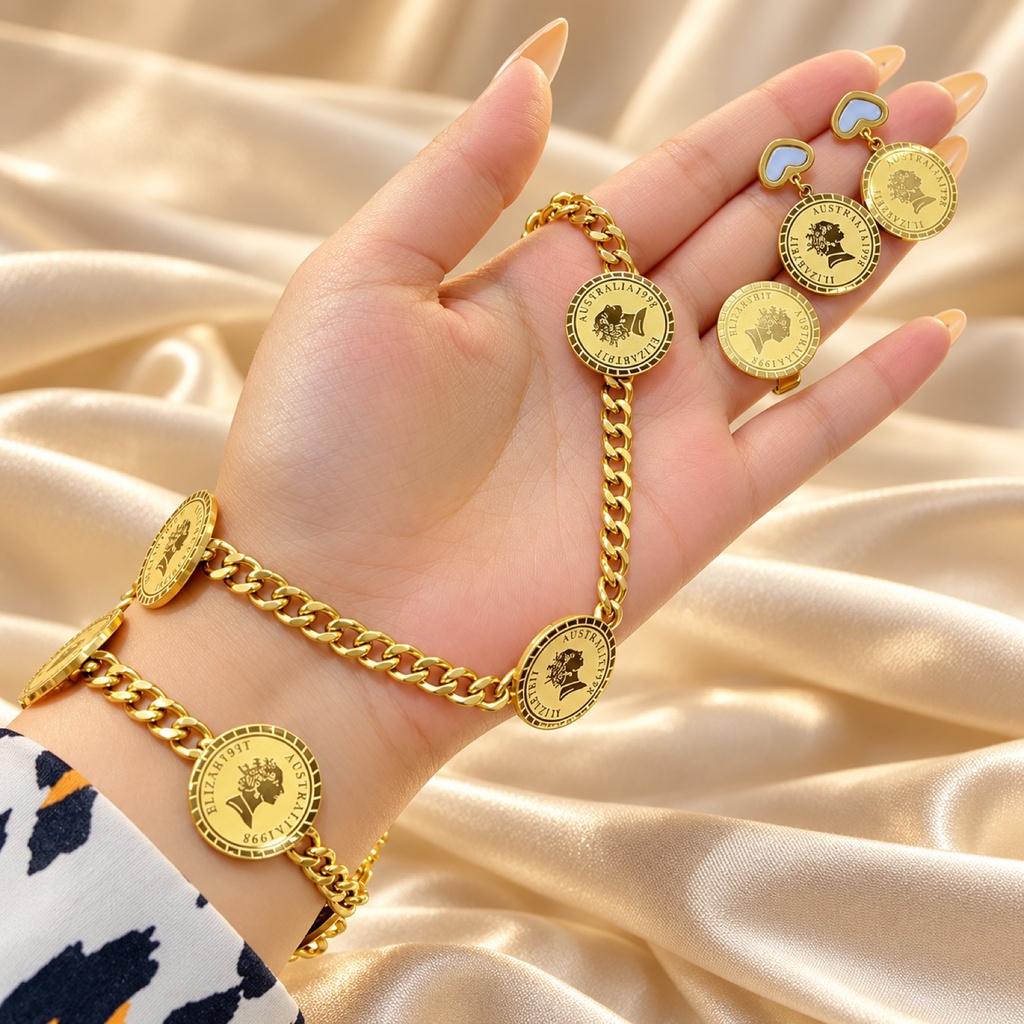 Gold-Tone Coin Set: Necklace, Bracelet & Earrings