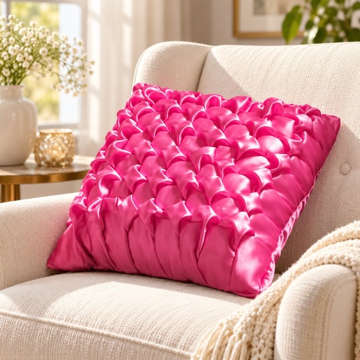مسند ساتان بغرزة الياسمين ٥٥×٥٥ (Jasmine-stitch satin cushion 55×55)