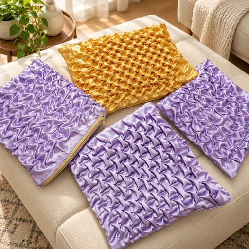 مسند ساتان سموكس ٥٠×٥٠ (Smocked satin cushion 50×50)