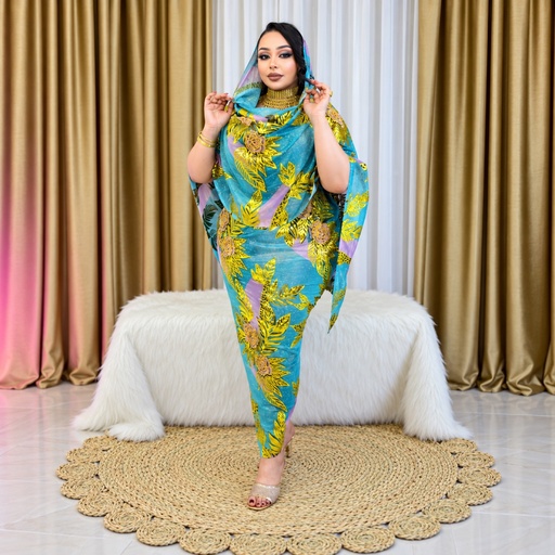 توب حرير مشغول طباعة وقليتر وكرستال (Silk Toub with Print, Glitter & Crystal)