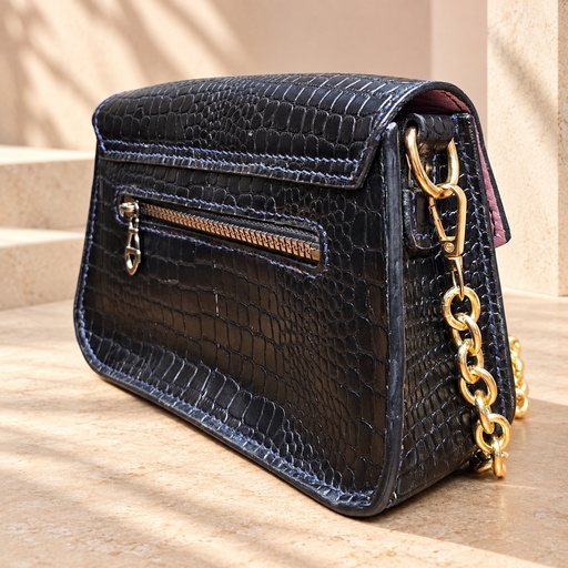 Hand-Tooled Croc-Embossed Crossbody Bag - Black