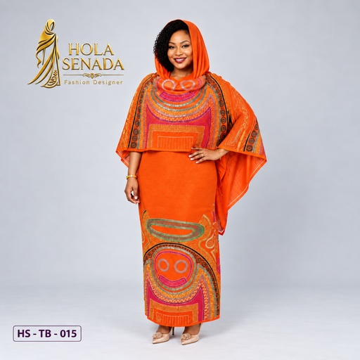 توب برتقالي حرير سلك مرسوم يدويًا (Orange Hand-Painted Silk Toub)