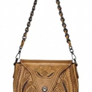 - شنطة كتف/كروس نسائية بتقنية الدق و النحت علي الجلد - اللون هافان